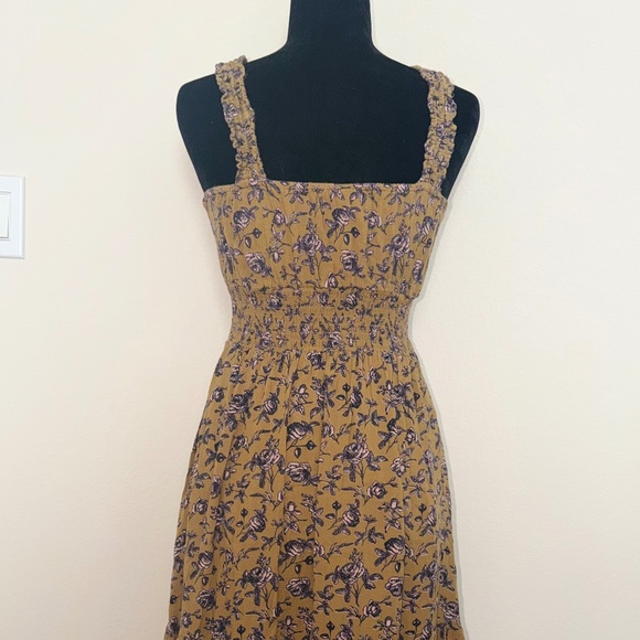 RAGA Boho Floral Smocked Midi Dress – Mustard Yellow & Navy - Picture 2 of 4